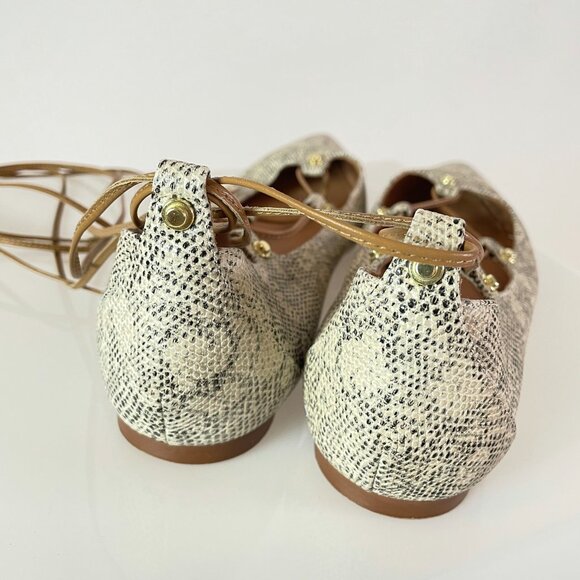 Halogen ‘Owen’ Pointy Toe Ghillie Flat in Bone Snakeskin - Picture 3 of 8